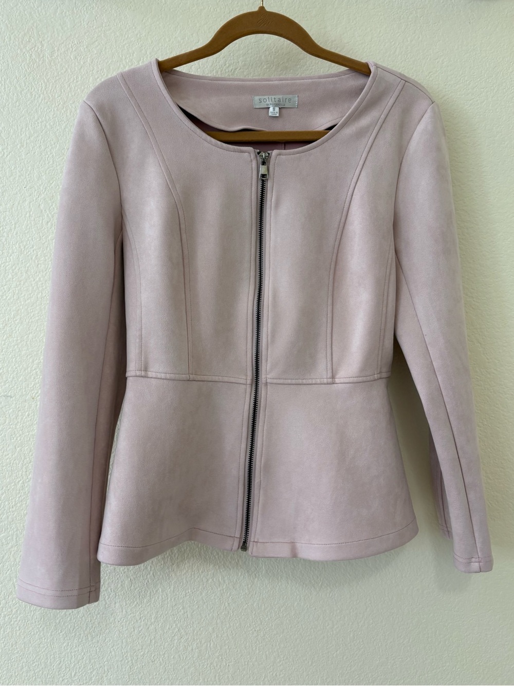 Solitaire Light Dusty Pink Zip-Front Peplum Jacket